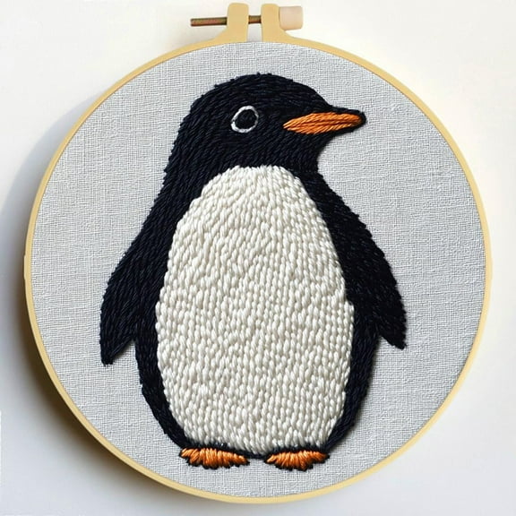 Punch Needle Kits Penguin Embroidery Starter Set with Hoop Easy for Beginners DIY Stress Relief Handmade Craft Hobby and Home Decor 20x20cm-1