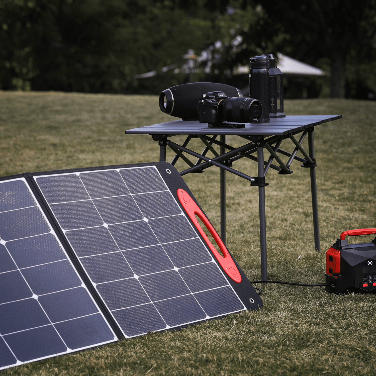 MOX Portable Power Station and Foldable Portable Solar Set of 2, Camping  Solar Generator with LED Light & USB Charger 