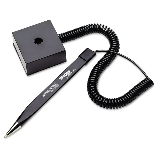 MMF Industries Wedgy Secure Antimicrobial Ballpoint Counter Pen with Square Base, 0.5 mm, Black