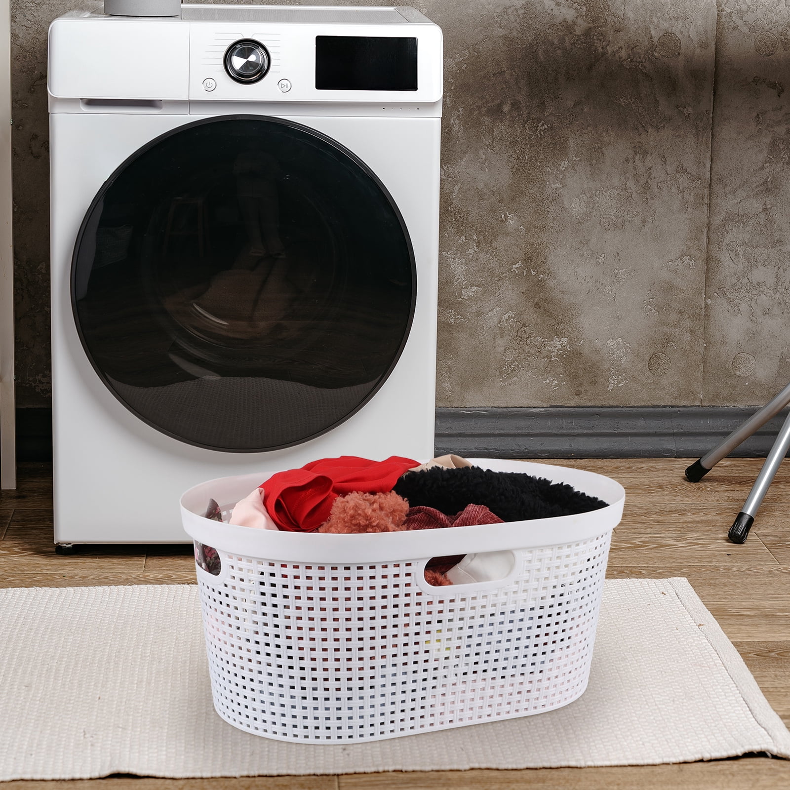 Xyskin 40 L Plastic Laundry Basket with Cutout Handles, White Dirty Clothes Storage Hamper, 4 Pack