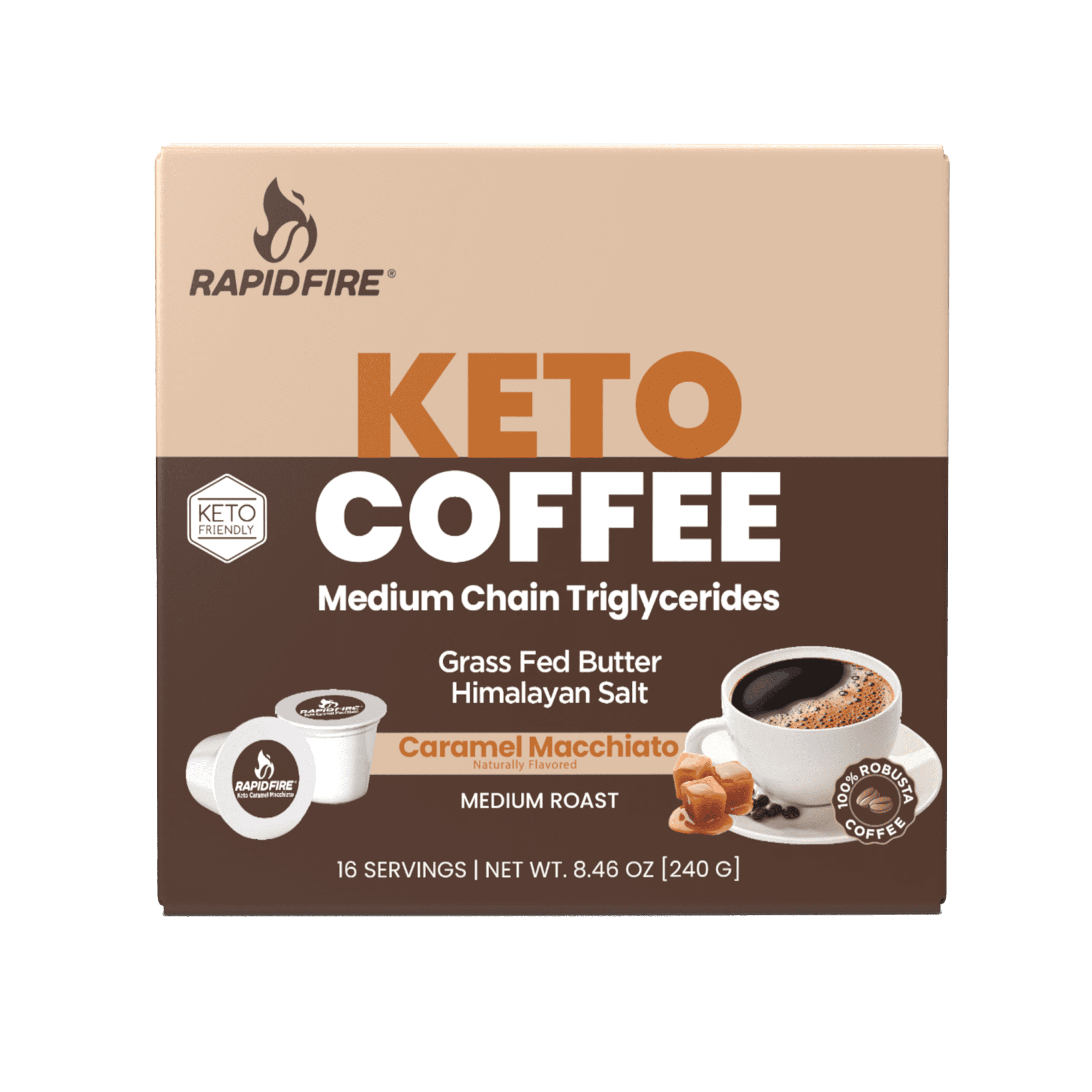 Rapid Fire Ketogenic Coffee Pods, Caramel Macchiato Flavor, 8.48 oz., 16 pods