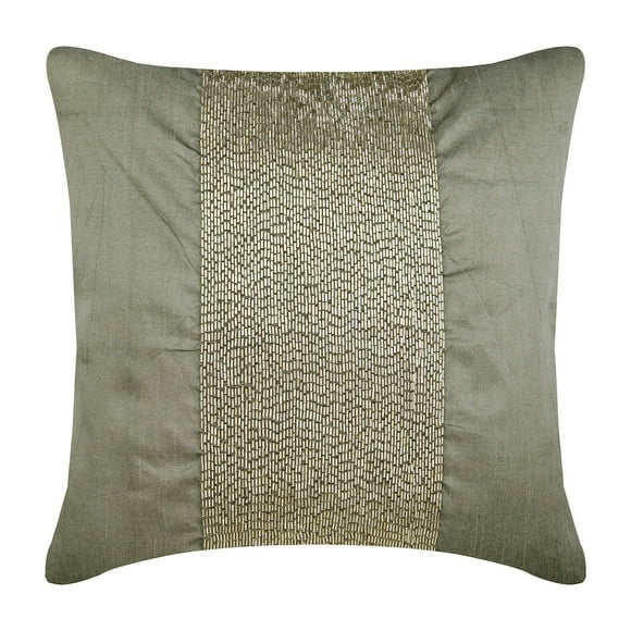 The HomeCentric Euro Pillow Sham, Decorative Silver Euro Shams Pack of 2, 26x26 inch (65x65 cm), Silk Euro Size Pillow Shams, Solid Color, Beaded, Modern Euro Pillow Shams Easter - Silver Center
