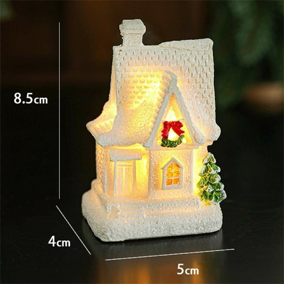 Christmas Gifts for Women & Kids, Christmas Snow Cottage Ornament with LED White Glowing Design, Resin Material, Christmas Decorations Indoor for Home, Desktop, Mantles, Shelve, Staircase, 1PC
