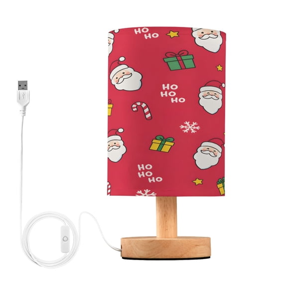 Red Background Santa Clauss Table Lamp, Fully Dimmable Nightstand Lamp with USB and Linen Fabric Shade, Modern Gifts for Bedroom, Living Room, Office