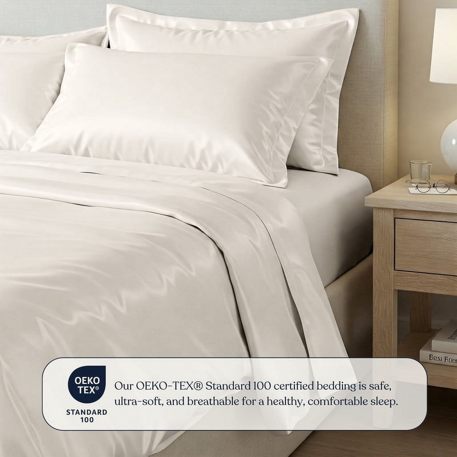 Delara Full Organic Bamboo Viscose Sheet & Duvet Cover Set Bundle – Ultra-Soft, Cooling Luxury Bedding for Hot Sleepers, Ivory