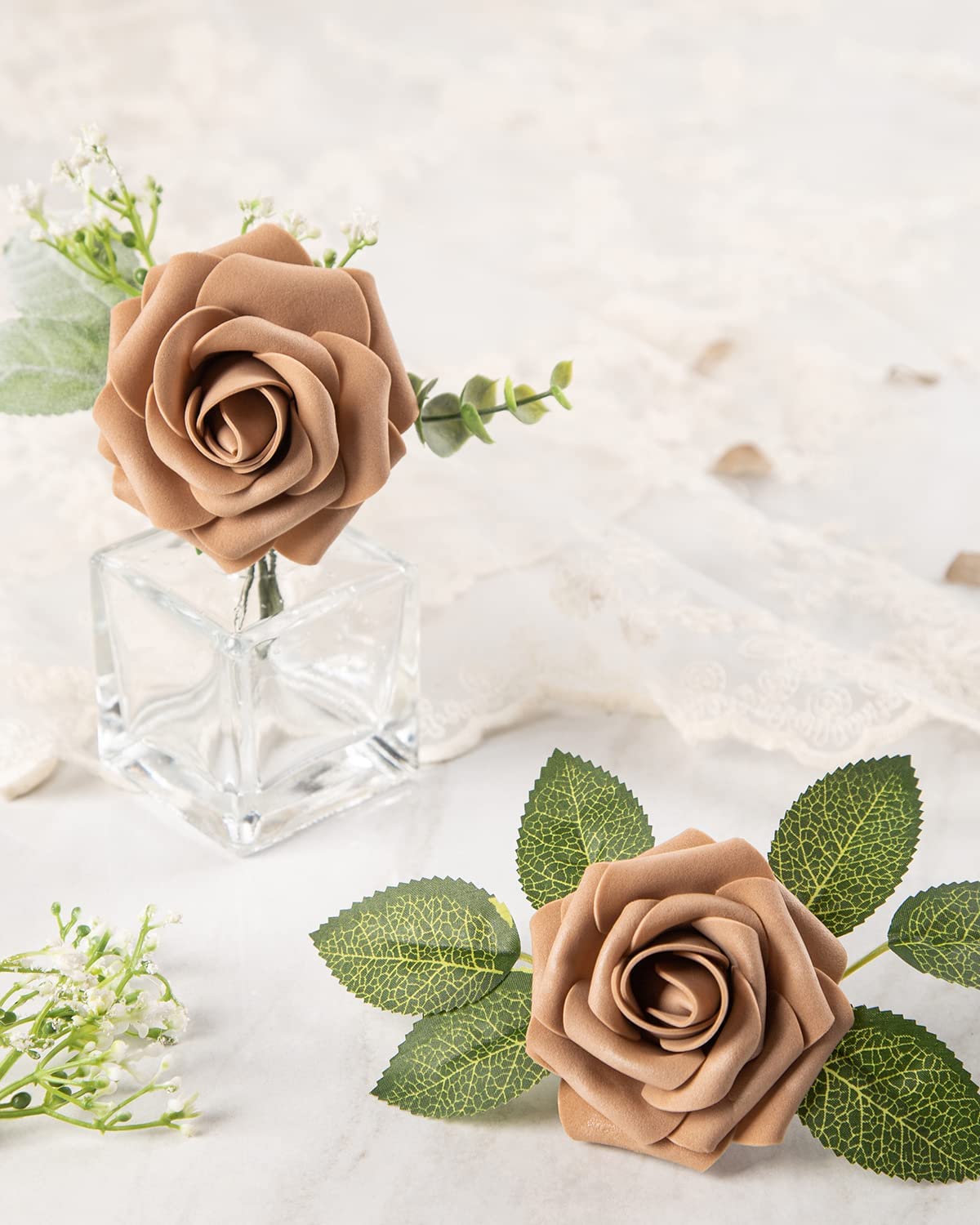 25Pcs Artificial Roses Flowers Fake Roses with Stems Real Touch Foam Flowers for DIY Wedding Bouquet Baby Shower Centerpiece Floral Arrangement Party Home Decor(Black)