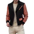 thumbnail image 1 of FOCUSNORM Men's Zip Up Patchwork Jacket Woolen Leather Long Sleeve Contrast Color Lapel Neck Casual Coat, 1 of 8