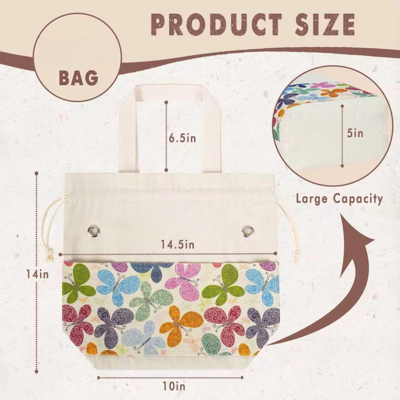 Yarn Bag, Knitting Crochet Tote Bag, Yarn Storage Bags Organizer, Crochet bags for Crocheting Project, Store Skein Ball, Short Knitting  (Large, Butterfly)