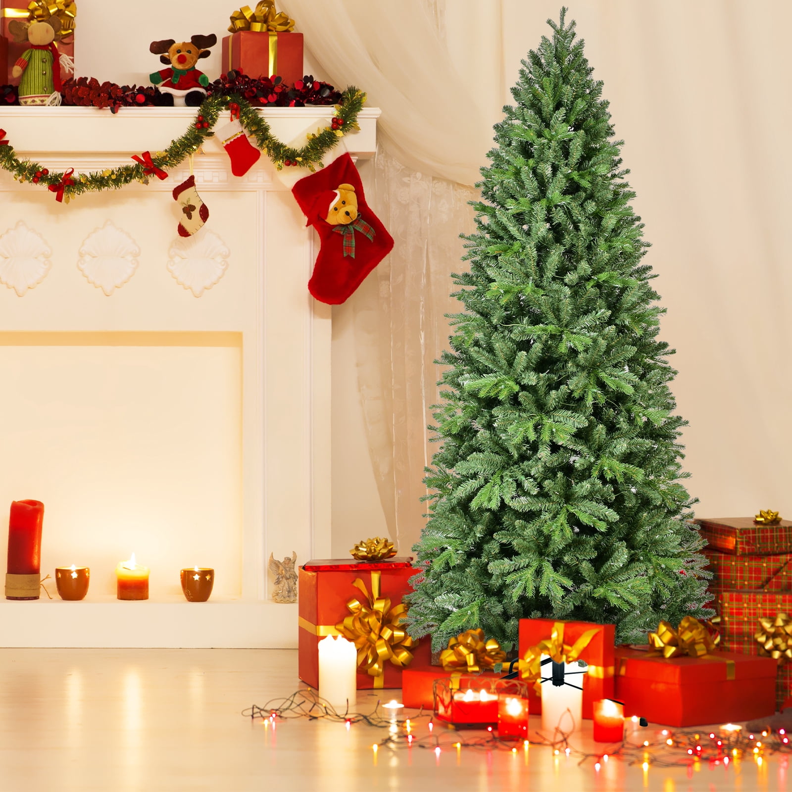 7.5ft Lush Christmas Tree 1599 Tips Hinged Branches Metal Stand Indoor Holiday Decor