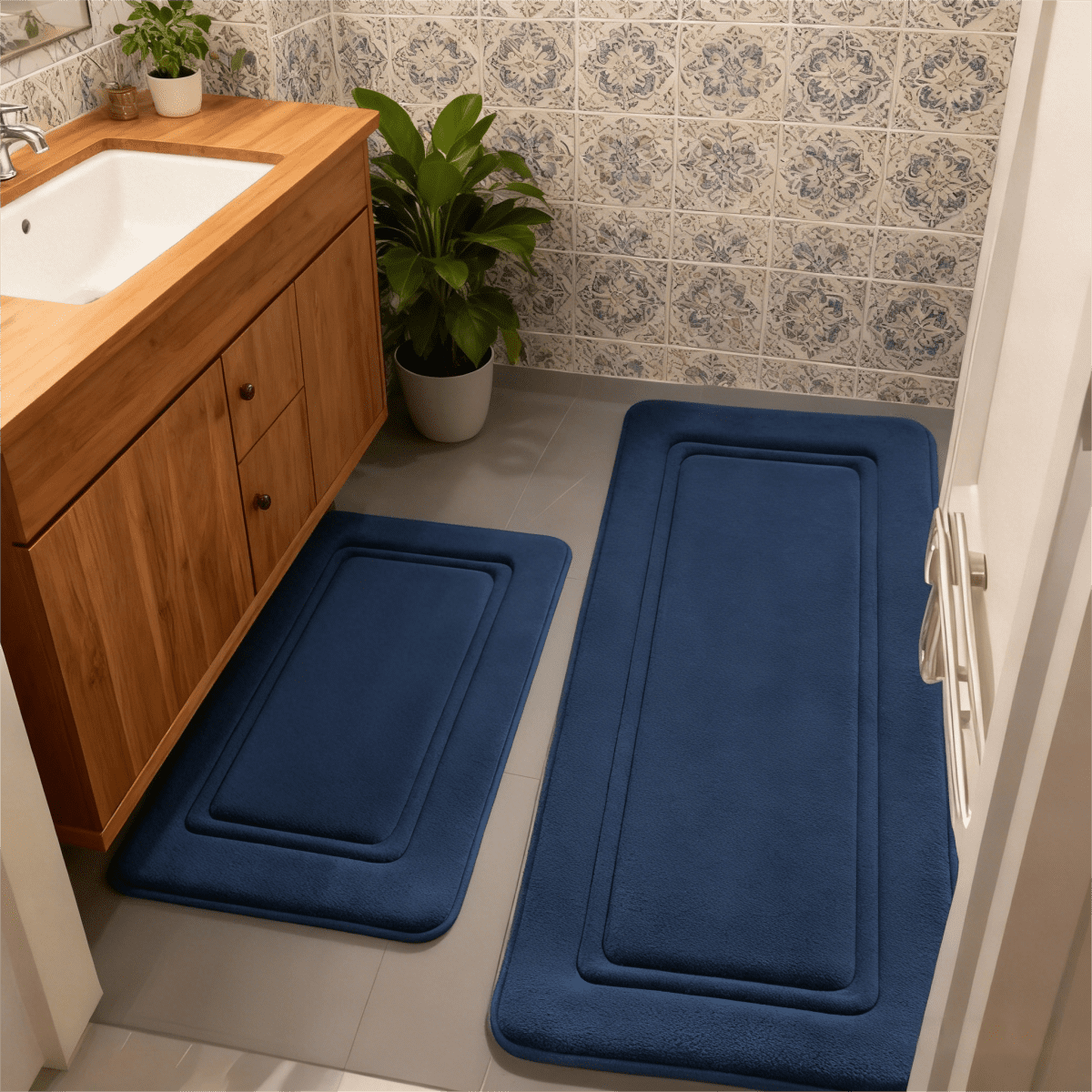 NTYNTY Super Absorbent Non-slip Bathroom Mat Set of 3,Super Soft and Comfortable Advanced Bath Blanket,Home Decoration Mat,Navy Blue.