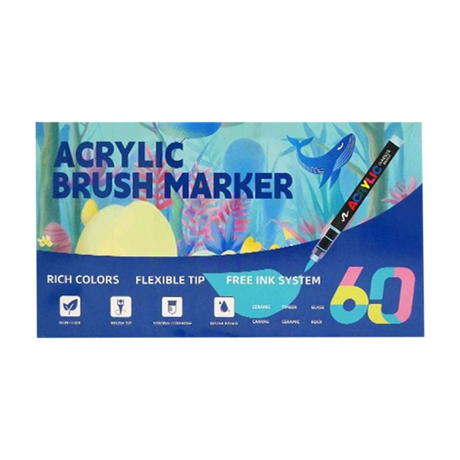 Acrylic Paint Markers, Waterproof Paint Markers, Acrylic Markers that Do Not Run for Fabric, Wood, Rocks, Canvas Painting, Glass, 60 Colors