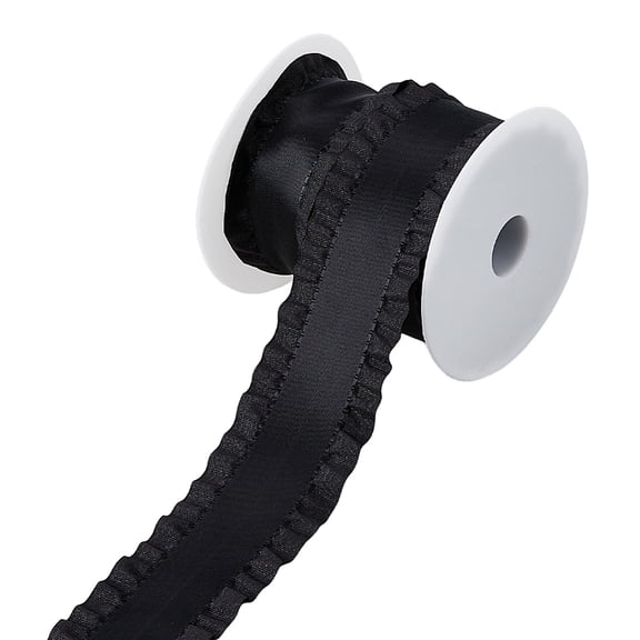 10 Yards Double Ruffle Ribbon Trim Black Lace Ribbons Fabric Ruffle Pleated Trim 1-5/8 inch(40mm) Wide Polyester Ribbons for DIY Dress