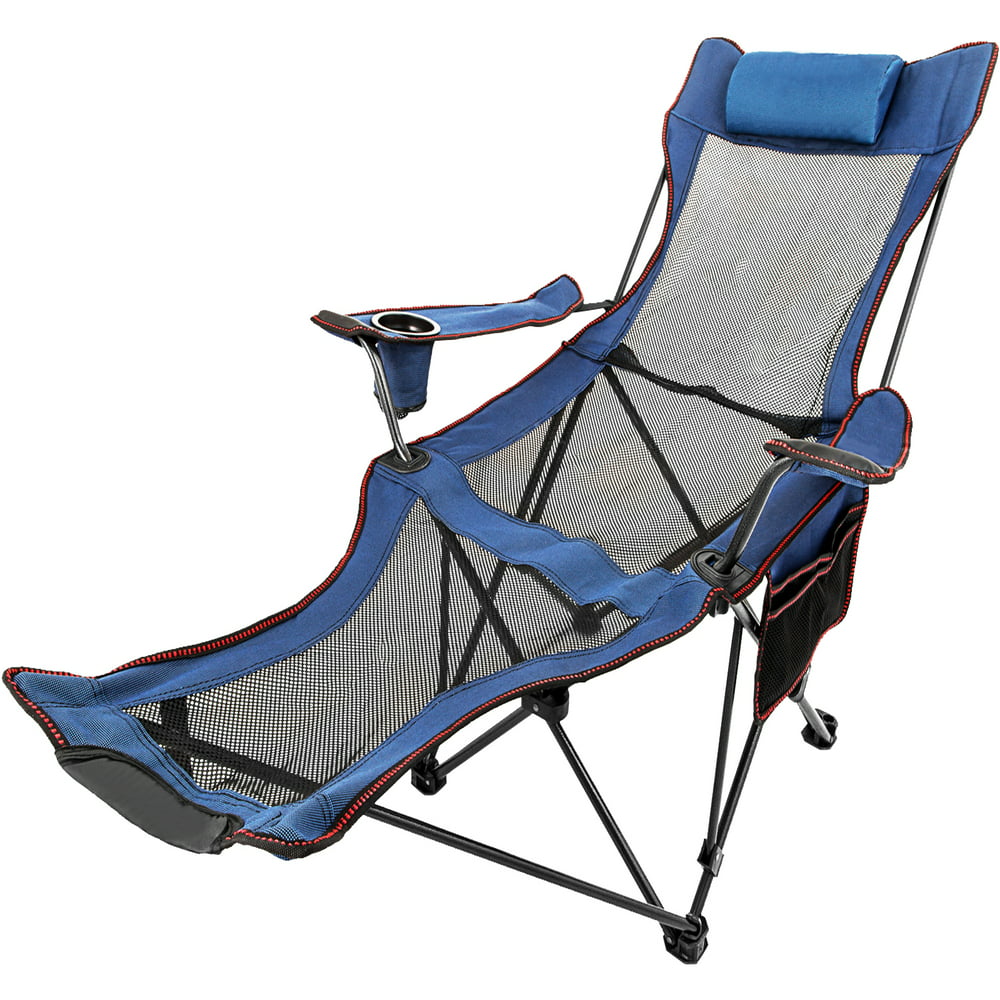 VEVOR Blue Folding Camp Chair with Footrest Mesh Lounge