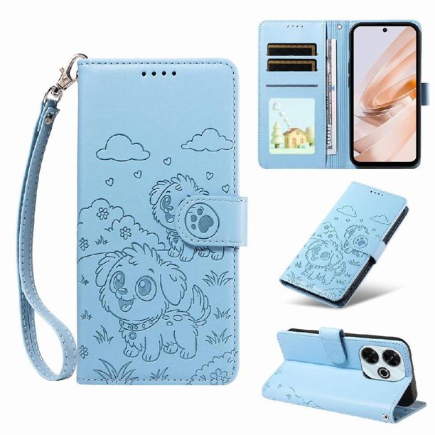 Funda Cartera GANGXUN con Diseño de Perrito en Relieve para Xiaomi Redmi Note 13R 5G , Protección 360° con Ranuras y Correa Desmontable