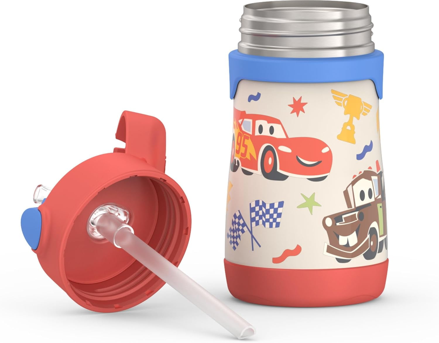 General Baby 10 oz. Stainless Steel Bottle with pop-up straw, Cars