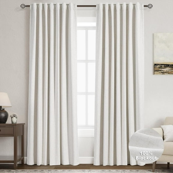 Cream Linen Blackout Curtains 84 inch Length 2 Panels Set for Bedroom Thermal Insulated 100% Blackout Linen Drapes Back Tab Neutral Rustic Farmhouse Block Out Room Darkening Window Curtains Ivory