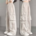 thumbnail image 4 of SJLDQY Girls Cargo Pants Casual Elastic Drawstring Waist Baggy Pants for Girls Wide Leg Sweatpants, 4 of 5