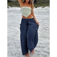 thumbnail image 4 of Yesfashion Women's Casual Summer Baggy Palazzo Pants  Drawstring High Waisted Wide Leg Harem Pockets Pants, 4 of 7