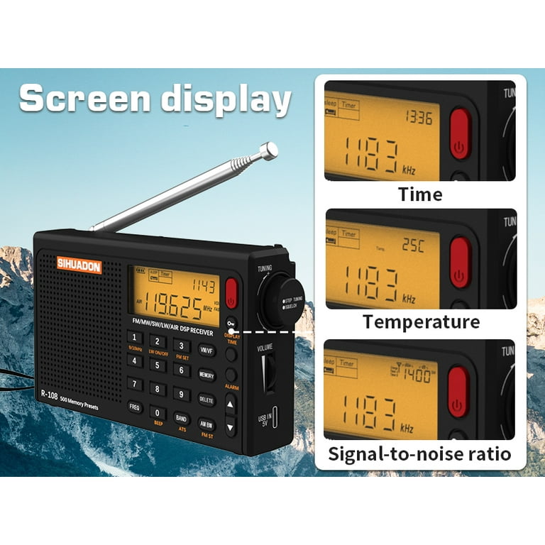 SIHUADON R-108 PLLワールドバンドラジオ BCLラジオ SIHUADON R-108 Portable Shortwave Radio, FM AM SW Air Bands