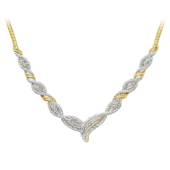 Genuine 0.33 Ctw Natural Diamond Accent Twisted Necklace In 14K Yellow Gold Plated