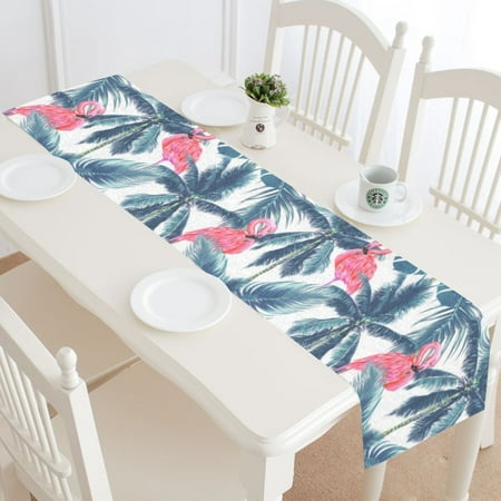 

MYPOP Pink Flamingo Table Runner Home Decor 14x72 Inch Tropical Palm Leaves Table Cloth Runner for Wedding Party Banquet Decoration