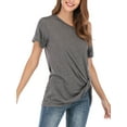 thumbnail image 4 of ALING Women's T Shirts Casual Off Shoulder Tops Short Sleeve T Shirts Sexy Twisted Tops Summer Loose Fit Tee Boat Neck Tunic Tops,Black/Dark Grey/Burgundy, 4 of 6