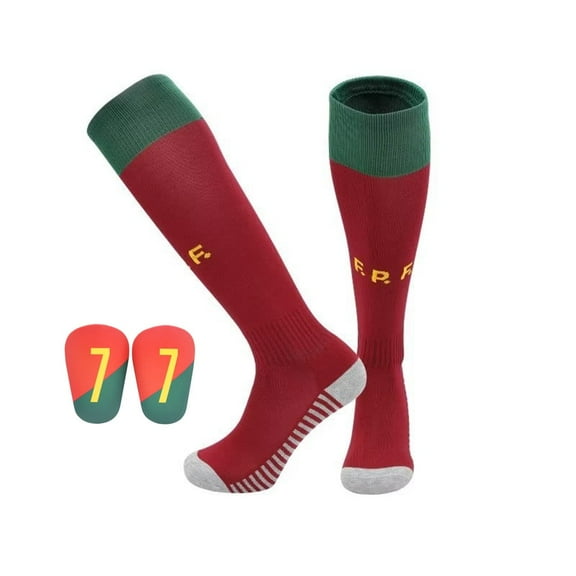 Football Socks with Mini Shin Guards for Adults & Kids - Cushioned Ankle Grip,Moisture-Wicking Polyester,Team Print Portugal Design