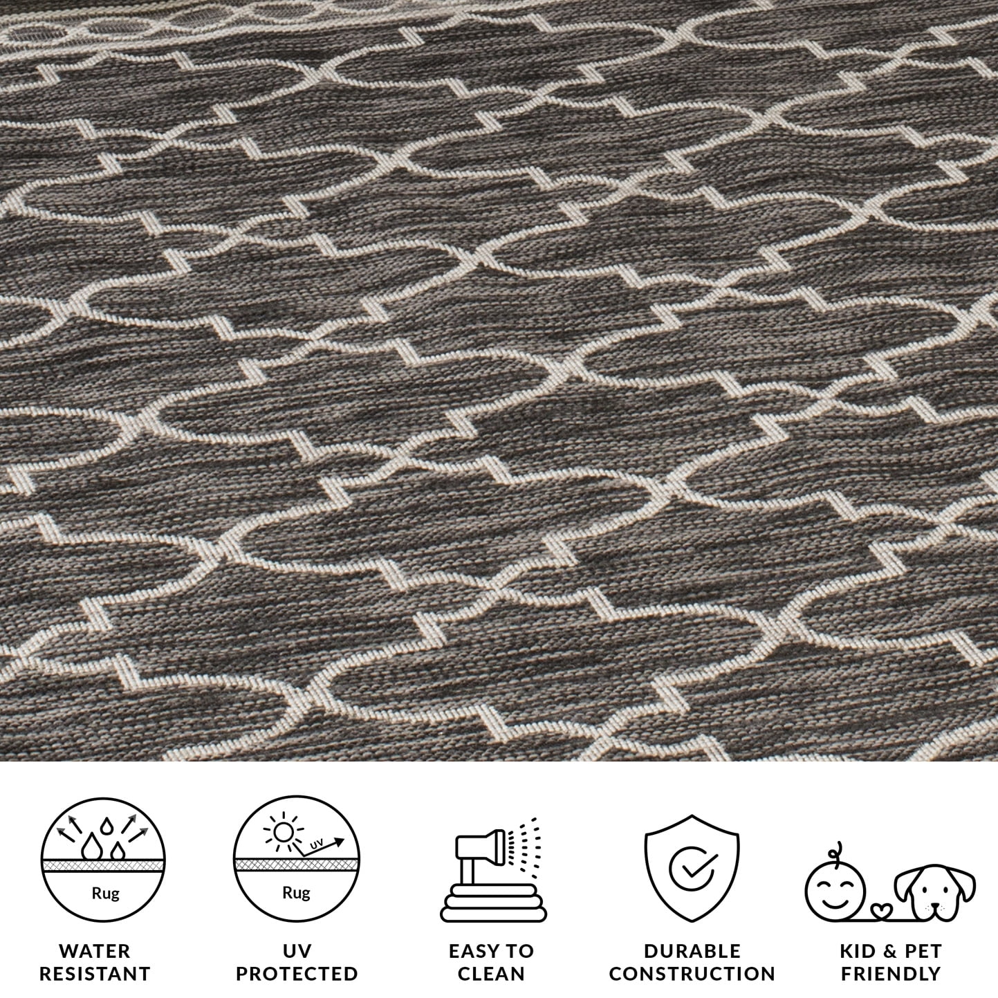 SAFAVIEH Courtyard Zavier Geometric Indoor/Outdoor Area Rug, Black/Beige, 9' x 12'