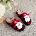thumbnail image 4 of BERANMEY Christmas Slippers for Women and Men Black Red Plaid Santa Claus Pattern House Slippers with Plush Lining & Thick Sole Festive His & Hers Indoor Home Shoes, 4 of 8