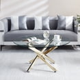 thumbnail image 3 of Modern Round Tempered Glass Coffee Table with Chrome Legs Gold, 3 of 5