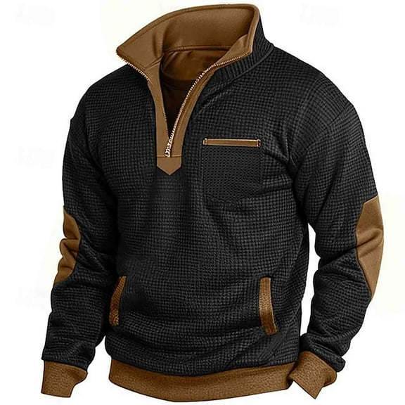 XIAOCHA Mens Hoodies Half Zip Up Turn-Down Collar Pullover Sweatshirt Tops Winter Fleece Casual Comfortable Soft Warm Vintage Top