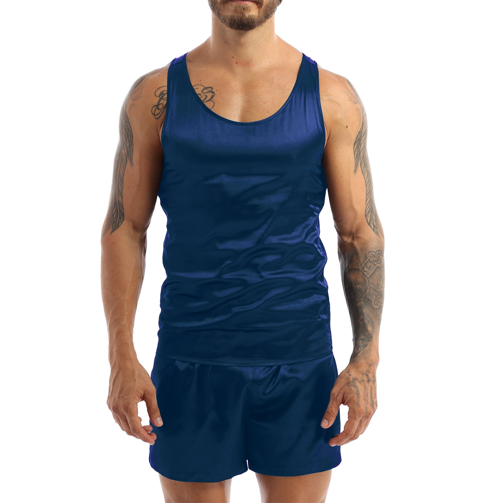 MSemis Men's Sleeveless Tank Top Vest and Boxer Shorts Sleepwear