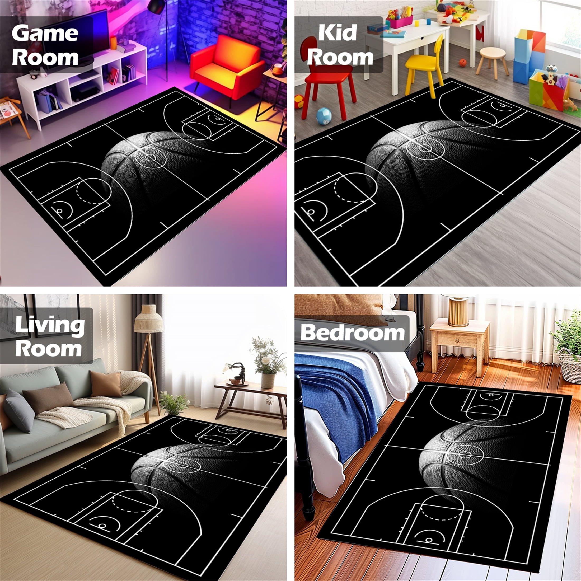 Osimiccp Basketball Rug, Non-Slip Game Carpet for Bedroom, Sport Room, Living Room, Size 3' x 5'