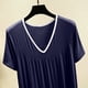 thumbnail image 5 of Karight Womens Soft Cotton T Shirt Dress Summer Short Sleeve Casual V Neck Sleepshirts Loose Long Nightdress House Dress, 5 of 7