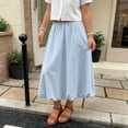 thumbnail image 2 of Floleo Girls’ Elastic High-Waist Bubble Hem Midi Skirt Kids Casual A-Line Flowy Skirt Breathable Solid Color Skirt with Side Pockets Versatile Skirt for Daily Wear School(Blue,12 Years), 2 of 9