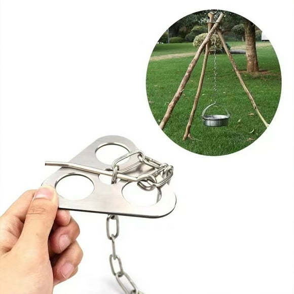 Outdoor Campfire Grill Tripod Board - Portable Stainless Steel Camping Grill Tripod Set Accessories with Adjustable Chain Hook for Hanging Cooking