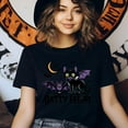 thumbnail image 3 of Women's Short Sleeve Graphic T-Shirt, Black Cat with Bat Wings, Batty Feline Print , Ash, Size S, 3 of 6