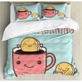 thumbnail image 1 of Chocolate Duvet Cover Set Queen Size, Hand-drawn Illustration of Happy Biscuits Dipping into Hot Coffee Morning, Decorative 3 Piece Bedding Set with 2 Pillow Shams, Multicolor, by Ambesonne, 1 of 3
