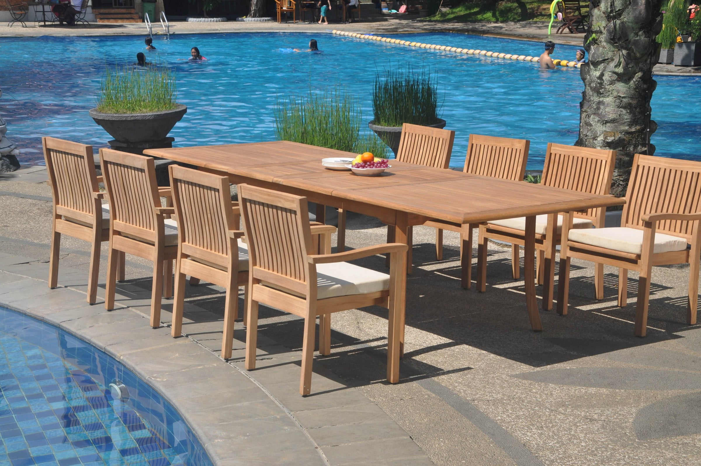 Grade-A Teak Dining Set: 8 Seater 9 Pc: 118" Double Extension Rectangle ...