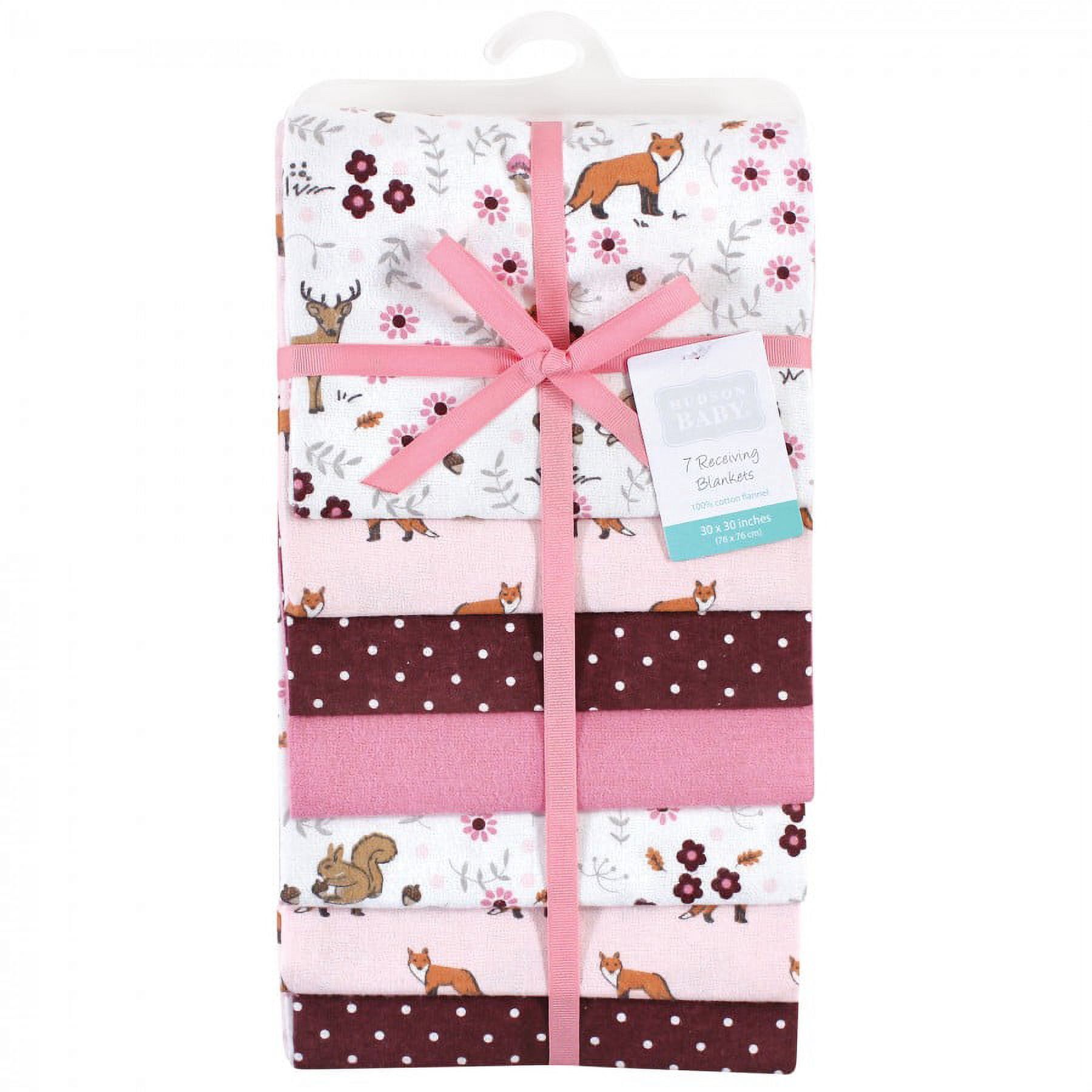 Hudson Baby Infant Girl Cotton Flannel Receiving Blankets Bundle, Woodland Floral, One Size