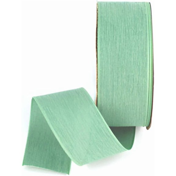 Premium Ribbon Wired Heathered Silk-Like Ribbon Sage Green Edging - 1 1/2" - 25 Yards