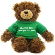 Made by Aliens Customized Chocolate Brandon Bear - 12 inch Personalized Stuffed Bear Plush Toy - Perfect Custom Shirt Bear Gift for Graduation Valentines Graduation Easter Holidays (Green Shirt)