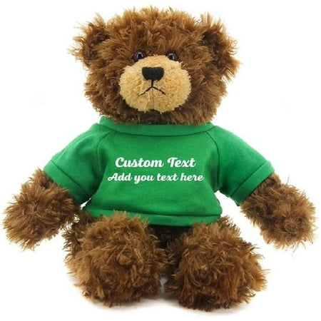 Made by Aliens Customized Chocolate Brandon Bear - 12 inch Personalized Stuffed Bear Plush Toy - Perfect Custom Shirt Bear Gift for Graduation Valentines Graduation Easter Holidays (Green Shirt)