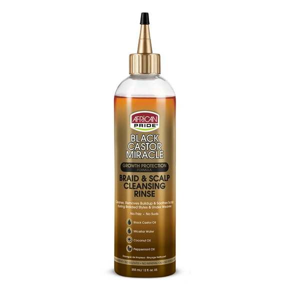 Enjuague limpiador para trenzas y cuero cabelludo Black Castor Miracle de African Pride: elimina la acumulación de cabello y alivia el cuero cabelludo Sin encrespamiento Contiene aceite de ricino negr
