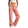thumbnail image 2 of Vivianyo HD Women's Solid Wide Leg Elastic Drawstring Knit Jogger Pants, Womens Casual Loungewear Trousers with Oversized Patch Pocket for Workout, Women's Orange, Sizes S-3XL, 2 of 8