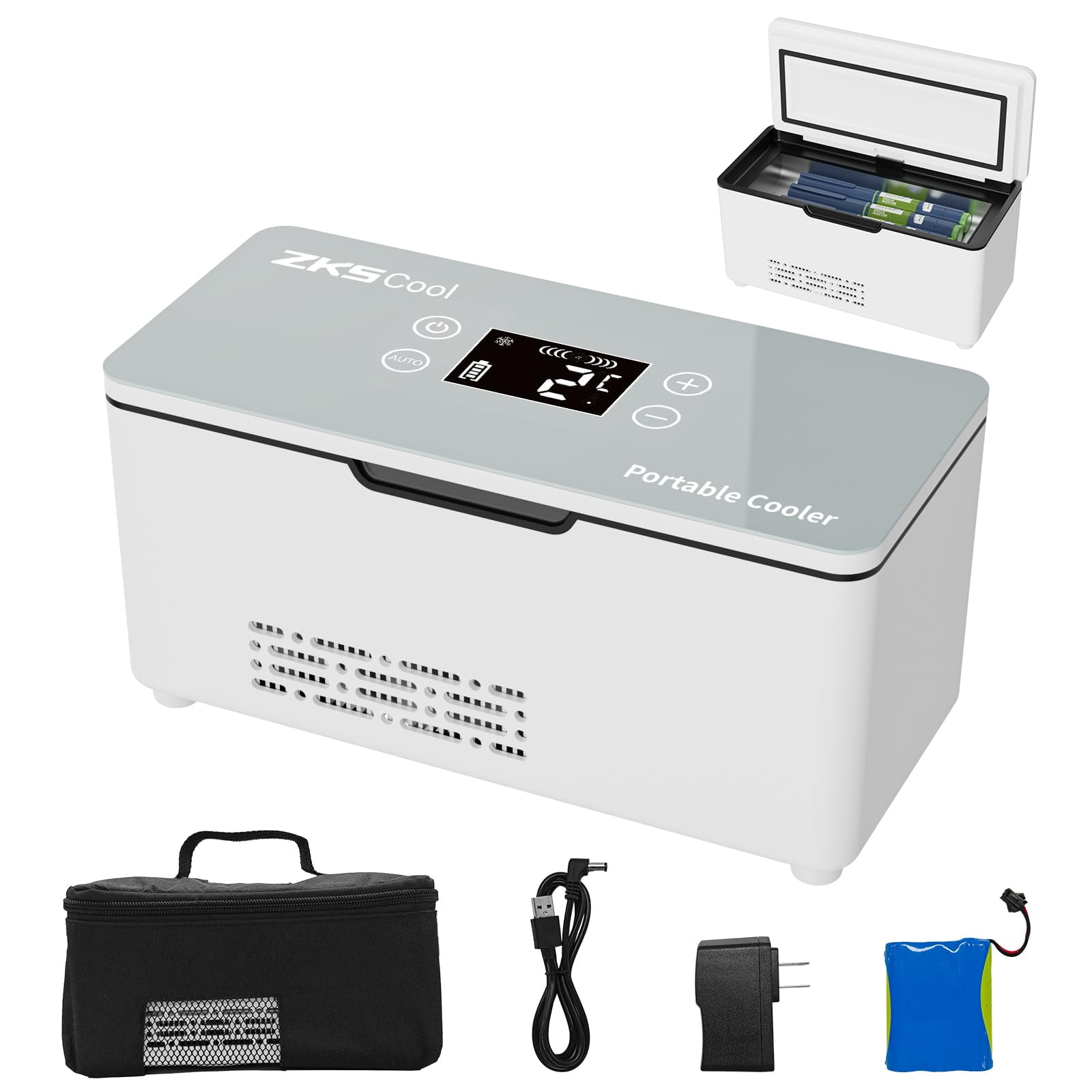 ZKSCool Portable Insulin Travel Case,10600mAh Rechargeable Battery Diabetic Box, Mini Drug Refrigerator with LCD Temp Display, Insulin Cooler Travel Box for Home & Outdoor Use (Grey)