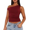 thumbnail image 2 of Camiseta sin mangas corta para mujer Color sólido asimétrico estilo sexy Slim Fit para club nocturno, 2 of 7