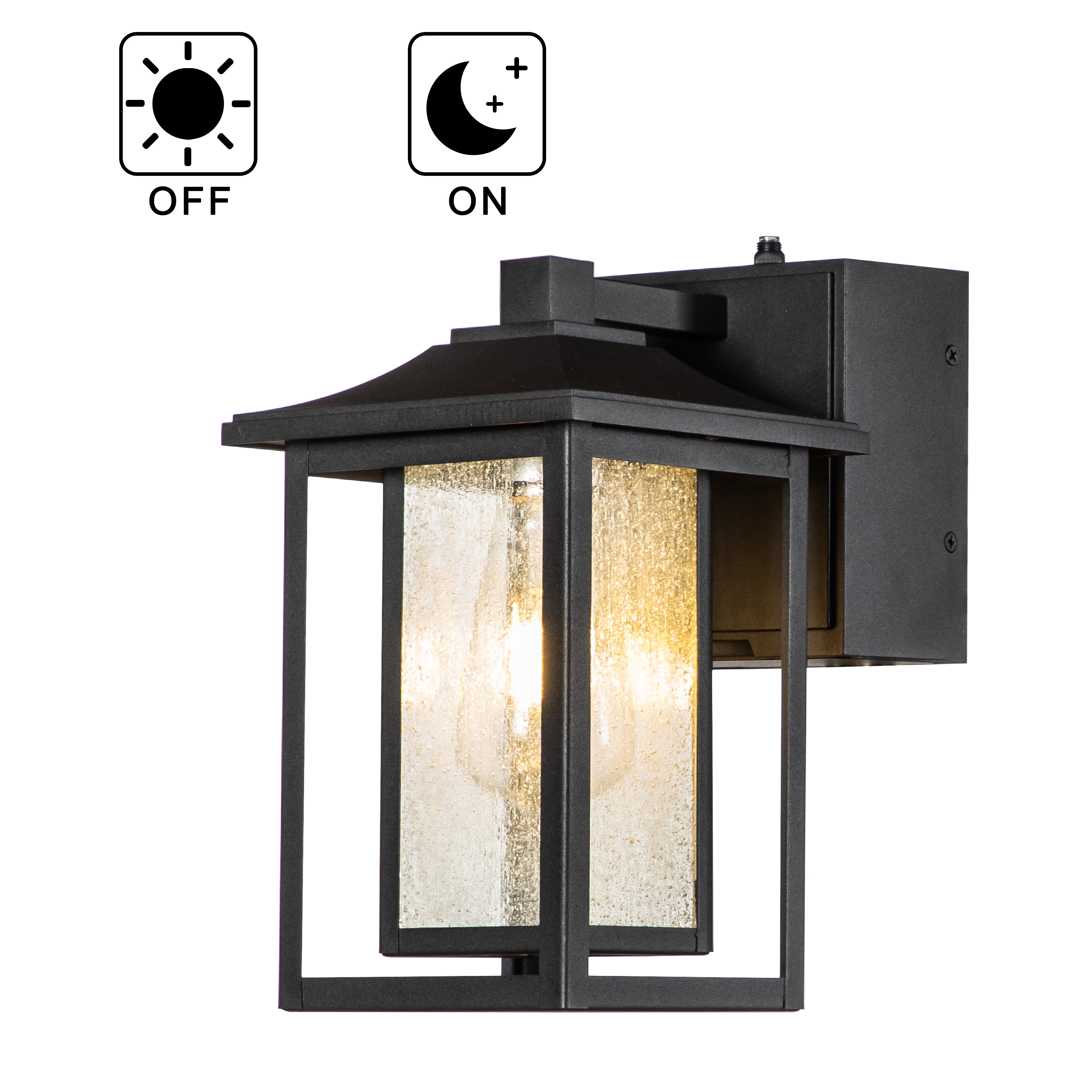 1 Light Black Dusk to Dawn Sensor Outdoor Wall Sconces with Seeded