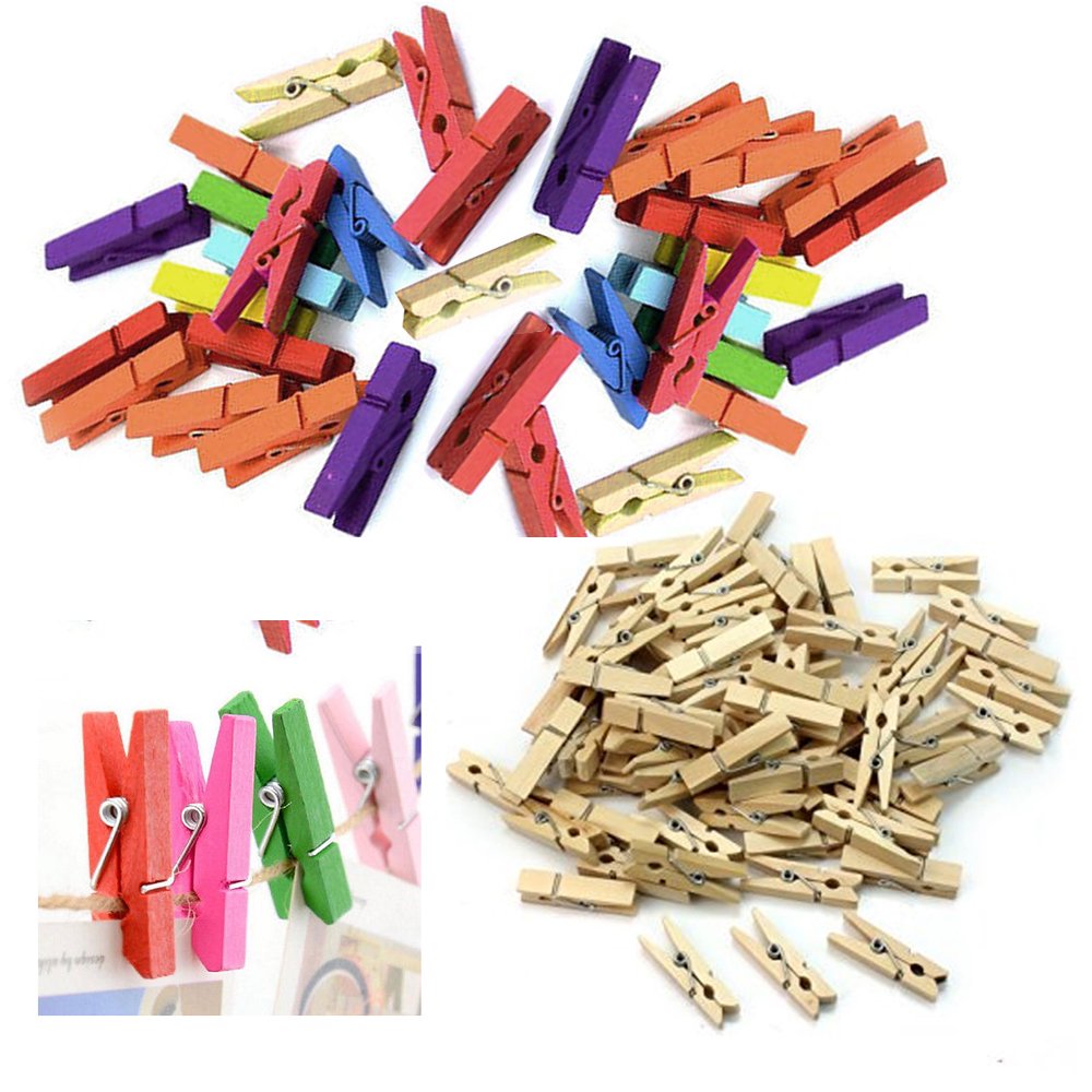200 Mini Craft Clothespins Wood 1" Small Arts Paper Multi Color Tan