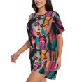 thumbnail image 2 of Fuzoiu Vibrant Street Art Portrait Print Women's Short-Sleeved Pajama Set,Lounge Sleepwear Set,Womens Pajama Sets 2 Piece,Button-Up Top and Shorts with Pockets-Small, 2 of 7